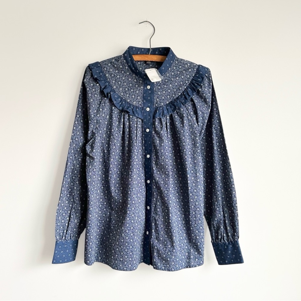 Brooks Brothers Navy Blue Floral Button-Up Blouse